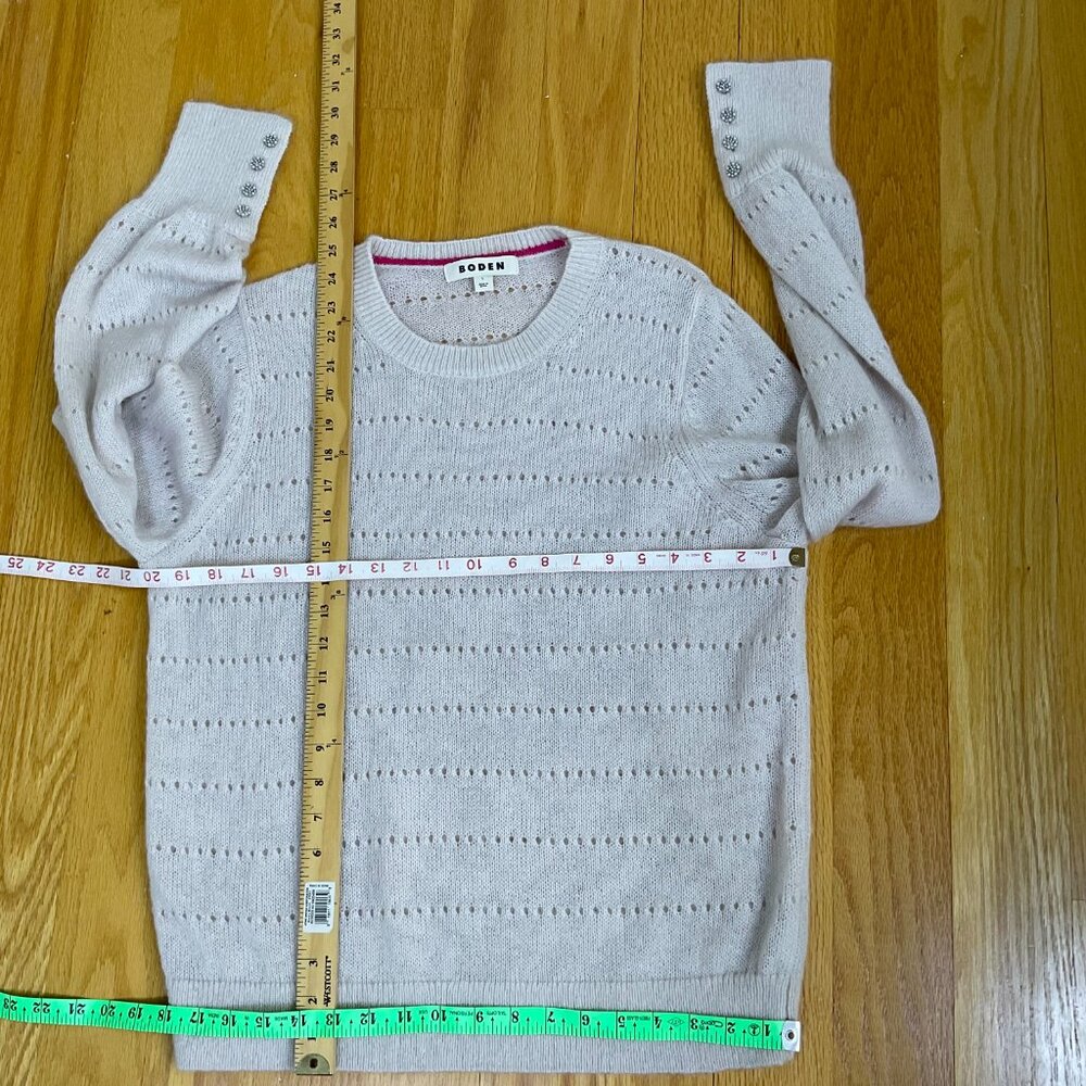 Boden Sweater Wool Mohair Crew Neck Gem Cuff Buttons Beige (L) - Picture 8 of 8